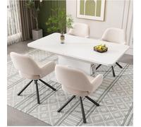 Ensemble Table A Manger 6 Chaises Beige, Set Repas Extensible FloraGrace, Pour Salle A Manger, Avec Rangement, 130x70x75cm