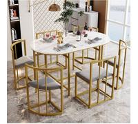 Ensemble Table A Manger 6 Chaises Blanc Gris Dore, Set Repas Moderne FloraGrace, Pour Salle A Manger, A Monter Soi-Meme, 140x80x76cm