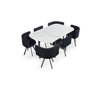 Ensemble Table à Manger & 6 Chaises en Velours Norway 150cm Blanc & Noir