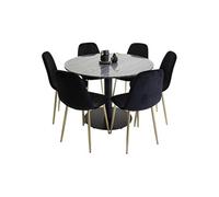 Ensemble Table à Manger 6 Chaises Estelle I & Polar II 106cm Gris Foncé et Noir