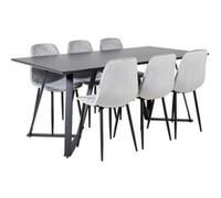 Ensemble Table à Manger & 6 Chaises Marina & Polar 180cm Noir & Gris Imprimé G
