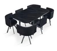 Ensemble Table à Manger & 6 Chaises Norway 150cm Velours Noir Noir