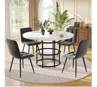 Ensemble table à manger avec 4 chaises, Table de Cuisine Ronde de 100 cm, Chaises de Salon en Velours Gris