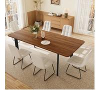 Ensemble table à manger avec 6 chaises (Table 160-200 cm + 6 chaises beiges avec pieds en U)