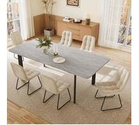 Ensemble table à manger avec chaises pour le salon (table 160-200 cm + 6 chaises beiges avec pieds en U)