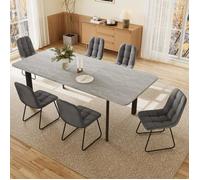 Ensemble table à manger avec chaises pour le salon (table grise + 6 chaises gris clair avec pieds en U)
