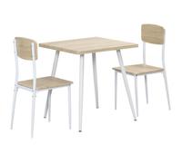 Ensemble table et chaises 3 pièces style nordique piètement effilé acier blanc aspect bois clair