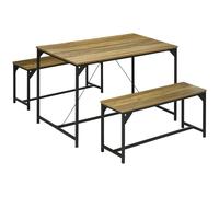 HOMCOM - Ensemble Table à Manger et 2 Bancs - Acier - 120x70x75cm - Bois naturel