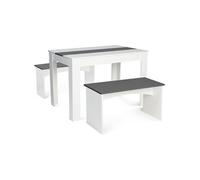 IDMarket Ensemble Table à Manger et 2 bancs ROZY 4 personnes Blanc et Gris 110 cm