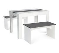 IDMarket - Ensemble Table à Manger et 2 bancs ROZY 4 Personnes Blanc et Gris 110 cm