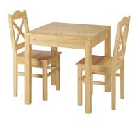 Ensemble table à manger et 2 chaises, table de cuisine, en pin massif naturel 90.70-50A-Set20