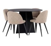 Ensemble Table à Manger et 4 Chaises Bootcut & Velvet 110cm Beige et Noir Beige