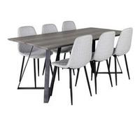 Ensemble Table à Manger et 6 Chaises Design Marina & Polar 180cm Naturel et Gris Clair Gris