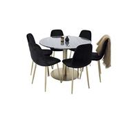 Ensemble Table à Manger et 6 Chaises Estelle II & Polar II - 106cm - Gris Foncé & Noir