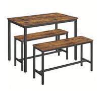 Ensemble Table à manger et Bancs,110 X 70 X 75 cm,2 Bancs de 97 X 30 X 50 cm, marron