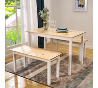 Ensemble Table à Manger et Bancs 4-6 Personnes pour Salle à Manger, Cuisine, Salon, Café (Beige et Blanc)