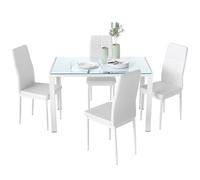 Ensemble table à manger et chaises - HOMCOM - pour 4 personnes - plateau rectangulaire en verre - pour cuisine salon maison - blanc