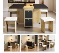 Ensemble Table à Manger Extensible avec 4 Chaises Mange Debout Pliant avec 2 Tiroirs, Noir