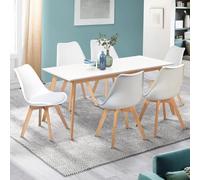 Ensemble table à manger extensible INGA 160-200 cm et 6 chaises SARA blanches design scandinave