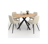 IDMARKET Ensemble table à manger extensible ronde ALIX bois et noir 110-150 cm et 4 chaises THALYA velours beige
