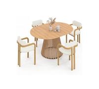 Ensemble table à manger extensible ronde CARMEN et 4 chaises ESMA - 4-8 personnes - Pied lattes - Bois panneau de particule - 110-150 cm