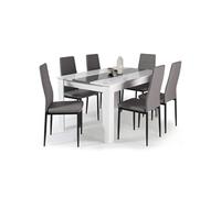 Ensemble table à manger GEORGIA 140 cm blanche et grise et 6 chaises ROMANE grises