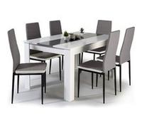 IDMarket - Ensemble Table à Manger Georgia 140 cm Blanche et Grise et 6 chaises Romane Grises liseré Blanc
