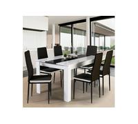 IDMarket - Ensemble Table à Manger Georgia 140 cm Blanche et Noire et 6 chaises Romane Noires liseré Blanc
