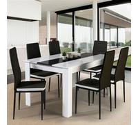IDMarket - Ensemble Table à Manger Georgia 140 cm Blanche et Noire et 6 chaises Romane Noires liseré Blanc