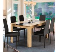 IDMARKET Ensemble table à manger GEORGIA 140 cm imitation hêtre et noire et 6 chaises ROMANE noires