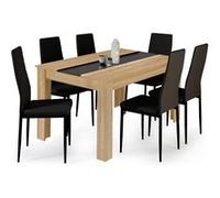 Ensemble Table À Manger Georgia 140 Cm Imitation Hêtre Et Noire Et 6 Chaises Romane Noires Noir