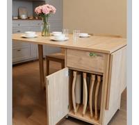 Ensemble Table à Manger Pliable 3 en 1, Table de Cuisine à abattant et 4 sièges en Cuir Microfibre, Plateau Extensible avec 2 Pieds de Support en Bois Massif + 4 roulettes avec Freins