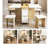Ensemble Table à Manger Pliable avec 4 Chaises et Rangement, Table Chaise Cuisine Encastrable 4 Personnes 120 cm, Bois Naturel