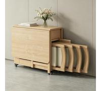 Ensemble Table à Manger Pliante avec 4 Chaises | Table en Bois Massif à Abattants, Design Extensible Gain de Place avec Tiroir de Rangement et Roulettes