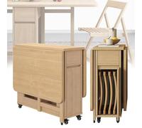 Ensemble Table à Manger Pliante Extensible en Bois Massif avec 4 chaises et tiroir de Rangement - Design Mobile à abattant, Meuble de Salle à Manger Compact ou Cuisine à Domicile