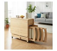Ensemble Table à Manger Pliante, Table Extensible à Abattants Gain de Place | Table en Bois Massif Mobile de 140 cm avec Roulettes, 4 Chaises Gigognes et Étagère de Rangement, pour Cuisine, Salle à Mange