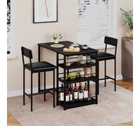 Ensemble table à manger pour 2 personnes, table de bar et chaises pour 2 personnes, ensemble table de cuisine avec 2 chaises rembourrées, 3 grands espaces de rangement, ensemble table de pub pour peti
