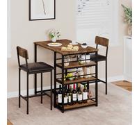 Ensemble table à manger pour 2 personnes, table de bar et chaises pour 2 personnes, ensemble table de cuisine avec 2 chaises rembourrées, 3 grands espaces de rangement, ensemble table de pub pour peti