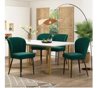 Ensemble table à manger rectangulaire 140×80 cm et 4 chaises,table MDF blanche piètement métal doré,chaises velours vert