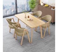 Ensemble Table à Manger Rectangulaire avec 4 Chaises Ensemble Table Et Chaises de Salle à Manger Plateau de 25 Mm D'éPaisseur Mousse Confortable à Rebond Adapté pour La Maison Log + Khaki Cloth