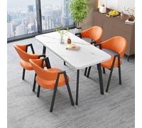 Ensemble Table à Manger Rectangulaire avec 4 Chaises Ensemble Table Et Chaises de Salle à Manger Plateau de 25 Mm D'éPaisseur Mousse Confortable à Rebond Adapté pour La Maison White + Orange