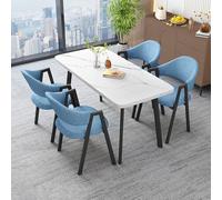 Ensemble Table à Manger Rectangulaire avec 4 Chaises Ensemble Table Et Chaises de Salle à Manger Plateau de 25 Mm D'éPaisseur Mousse Confortable à Rebond Adapté pour La Maison White + Blue Cloth