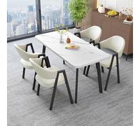 Ensemble Table à Manger Rectangulaire avec 4 Chaises Ensemble Table Et Chaises de Salle à Manger Plateau de 25 Mm D'éPaisseur Mousse Confortable à Rebond Adapté pour La Maison White + Rice White