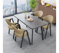 Ensemble Table à Manger Rectangulaire avec 4 Chaises Ensemble Table Et Chaises de Salle à Manger Plateau de 25 Mm D'éPaisseur Mousse Confortable à Rebond Adapté pour La Maison Grey + Khaki Cloth