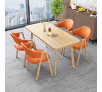 Ensemble Table à Manger Rectangulaire avec 4 Chaises Ensemble Table Et Chaises de Salle à Manger Plateau de 25 Mm D'éPaisseur Mousse Confortable à Rebond Adapté pour La Maison Log + Orange