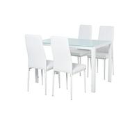 HomCom Ensemble table à manger 4 chaises Grand Confort – verre trempé 8 mm – cuir synthétique – blanc