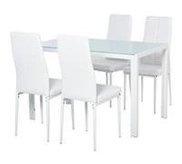 HomCom Ensemble table à manger 4 chaises Grand Confort – verre trempé 8 mm – cuir synthétique – blanc