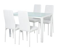 Ensemble Table À Manger Rectangulaire Et 4 Chaises Grand Confort Métal Blanc Plateau Verre Trempé 8 Mm Blanc