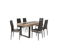 Ensemble table à manger rectangulaire PHOENIX 160 cm et 6 chaises ROMANE bois et noir