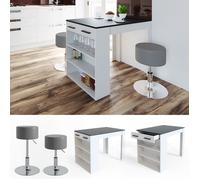 Ensemble table à manger Repose, 67x100cm avec 2 tabourets, Anthracite/Blanc, Vicco 33494
